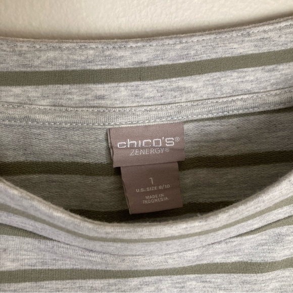 Chico’s Zenergy Size 1 Striped Gray and Green Dress - Picture 2 of 7